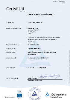 Certyfikat EN ISO 3834 Aliplast Sp. z o. o. PL